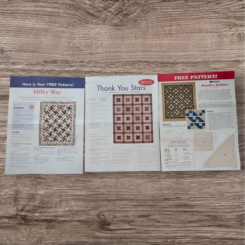 Lot of 3 Quilting Patterns Milky Way Thank You Stars Jacobs Ladder Fons & Porter